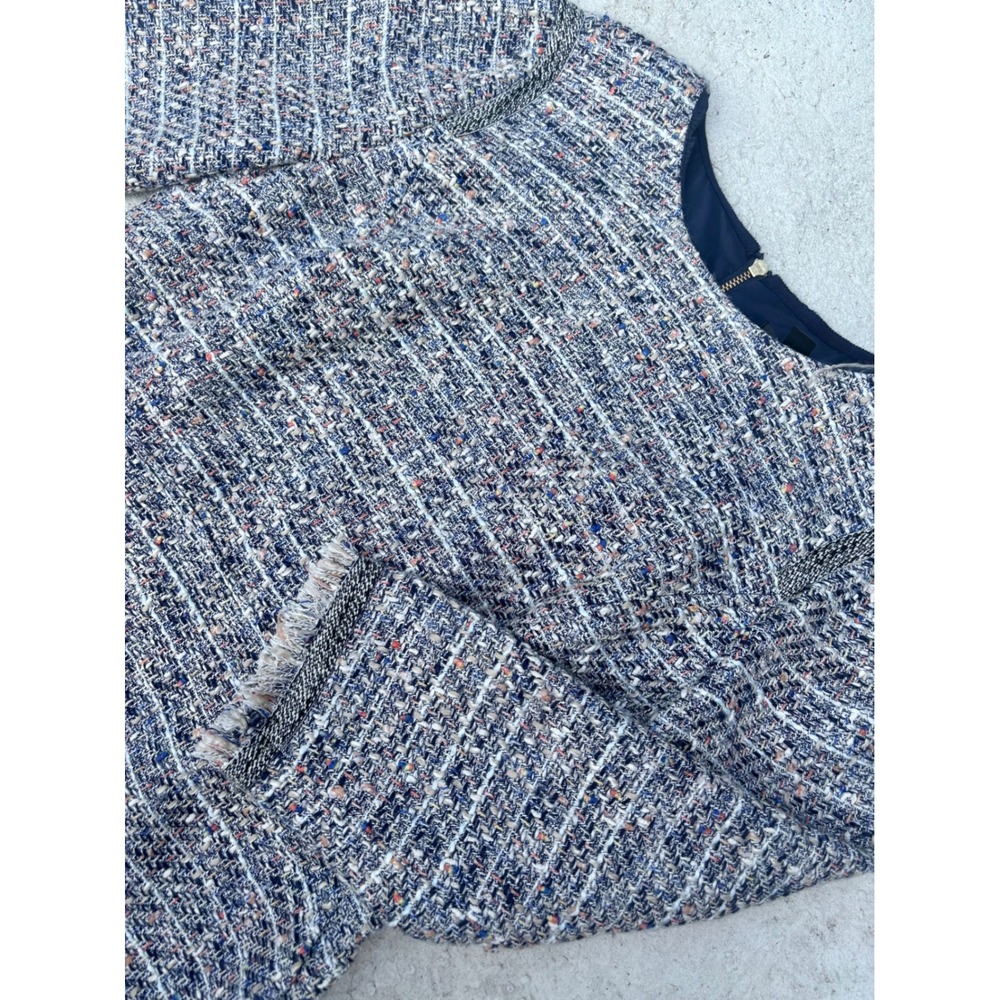 J.Crew Women Blue Multi-Color Tweed Fringe Sheath Dress Size 8 3/4 Sleeve